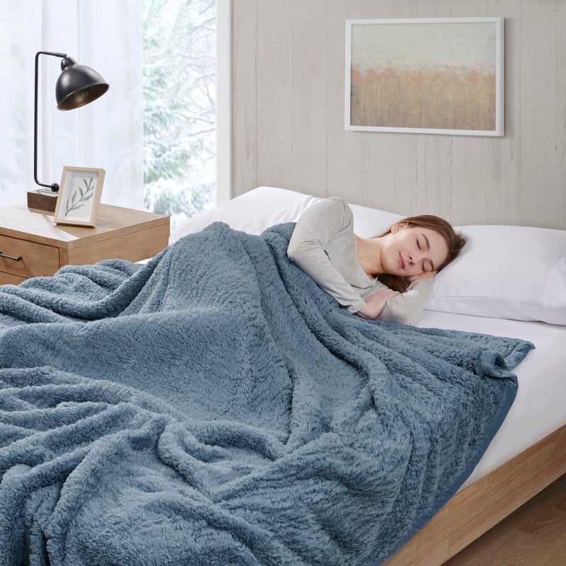 Woolrich John Rich & Bros. Woolrich Burlington Berber Blanket Super Soft, Cozy Lightweight Cover with Luxurious Velvet Binding, Modern Trendy All Season Bedspread Bedding-Set, King: 108x90, Blue - Image 3